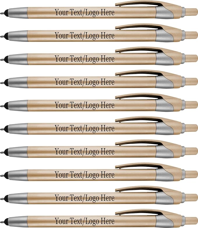 Personalized With your Custom Logo or Text Pens-Pack of 300- for Marketing, Parties, and Events, 2 in 1 Capacitive Stylus & Ballpoint Pen Compatible With Touchscreen Devices, Black Ink, Gold Pens