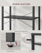 VASAGLE 5-Tier Bookshelf, Bookcase with Steel Frame, Book Shelf for Living Room, Home Office, Study, 11.8 x 26 x 60.2 Inches, Industrial Style, Ebony Black and Ink Black ULLS061B56