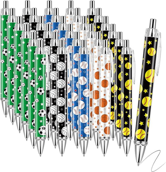 30 PCS Sports Party Favors Ball Theme Ballpoint Pens Ball Gifts for Team with 1mm Black Ink Replaceable Ballpoint Pen Refill for Prize Team School Office Supplies(sports,30)