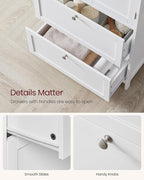 VASAGLE Floor Storage Cabinet, Freestanding Storage Unit with 2 Drawers and 2 Doors, Adjustable Shelf, 11.8 x 23.6 x 43.3 Inches, for Entryway, Bathroom, White UBBC551P31