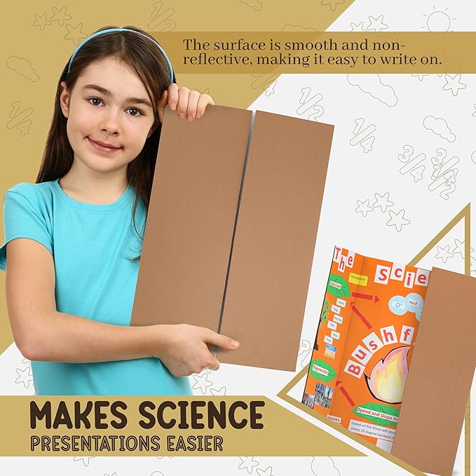 White Trifold Presentation Board 36" x 48" (Pack of 24) Self-Adhesive Science Subtitles Included - Display Exhibition Board Lightweight and Portable with Smooth Surface - by Emraw