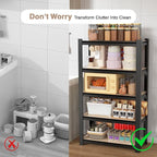 WORKPRO House 5-Tier Shelving Unit, 3000lbs Adjustable Storage Shelves, Boltless Book Shelf, Shelf Organizer for Kitchen, Living Room, Bathroom, Wood Grain Pattern, Waterproof Board, 24-1/10"W, Black
