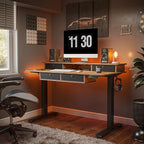 FEZIBO 48'' x 24'' Electric Standing Desk with 4 Storage Drawers, Adjustable Height Computer Table with Monitor Shelf, Stand Up Desk for Study, Gaming, Workstation, Rustic Brown Top