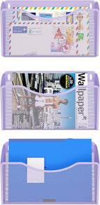 EasyPAG 3 Single Pocket Wall File Organizer, Mesh Hanging File Folder Organizer for Letter/A4 Size Folders, Wall Mounted Vertical Mail Holder for Paperwork, Office, Home, School, Purple