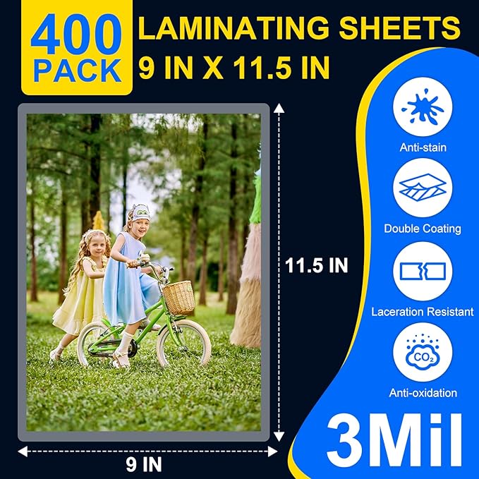 400 Pack Laminating Sheets, 3 Mil, 9 x 11.5 Inches Thermal Laminating Pouches Lamination Sheet Paper for Laminator, Clear, Letter Size, Office and School Supplies