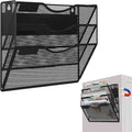 LQPAFZ 3-Tier Magnetic File Holder, No Drilling Installation File Cabinet Organizer, Black Magnetic File Organizer, Magazine Rack, Magnetic Paper Holder for Refrigerator, File Cabinets, Whiteboard