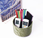 Hennaja Round Leather Art Supply Organizer,Remote Control Holder,360 Degree Spinning,Multi-Functional Pencil Holder,4 Compartments Desktop Stationary Organizer(1-Hill Green)