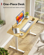 SANODESK Electric Standing Desk 48 x 24 Inches Whole-Piece Desktop Height Adjustable Stand Up Desk w/6-Button Controller Ergonomic Computer Desk for Home Office, White Frame + Natural Tabletop