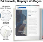Dunwell Presentation Binder 24-Pocket, Displays 48 Pages, 8.5x11 Portfolio Binder with Plastic Sleeves, Storage and Organizer for Documents, Certificates, Projects, Photos (Ivory)
