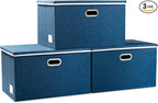 PRANDOM Extra Large Collapsible Storage Bins with Lids [3-Pack] Linen Fabric Foldable Storage Baskets Boxes Organizer Containers Cube with Cover for Bedroom Closet Office Nursery (22.8x15.75x13.8)