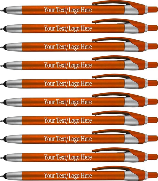 Personalized with Your Custom Logo or Text Pens-Pack of 450- for Marketing, Parties, and Events, 2 in 1 Capacitive Stylus & Ballpoint Pen Compatible with Touchscreen Devices, Blue Ink, Orange Pens