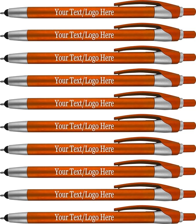 Personalized Pens in BLUE INK With your Custom Logo or Text Pens-Pack of 450- for Marketing, Parties, and Events, 2 in 1 Capacitive Stylus & Ballpoint Pen Compatible With Touchscreen Devices, Orange