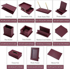 RitPin Desk Set，11-Piece Leather Desk Organizer Set, Executive Office Accessories with Desk Pad & Blotter, 2-Tier Tray, Pen Holder & More, Professional Office Desk Decor & Gift Set (Burgundy)