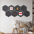 12'' Large Hexagon Cork-Bulletin Boards for Walls, Self-Adhesive Modern Corkboard, Frameless Felt Pinboard, Prayer-Vision Pin Board for Office, Pack of 8 Hex Cork Tiles with 30 Pushpins