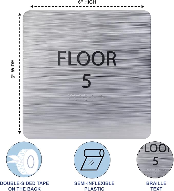 Modern Olive ADA Floor 5 Sign with Braille – Made from Durable Acrylic and Ready to Mount