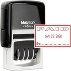 MaxMark Office Self Inking Date Stamp with Phrase Paid - Red Ink