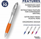 DISCOUNT PROMOS Personalized Ballpoint Pens With Rubber Grip, 10 pack Customizable Ergonomic Click-to-Write Custom Writing Pens for School with Black Ink, Orange