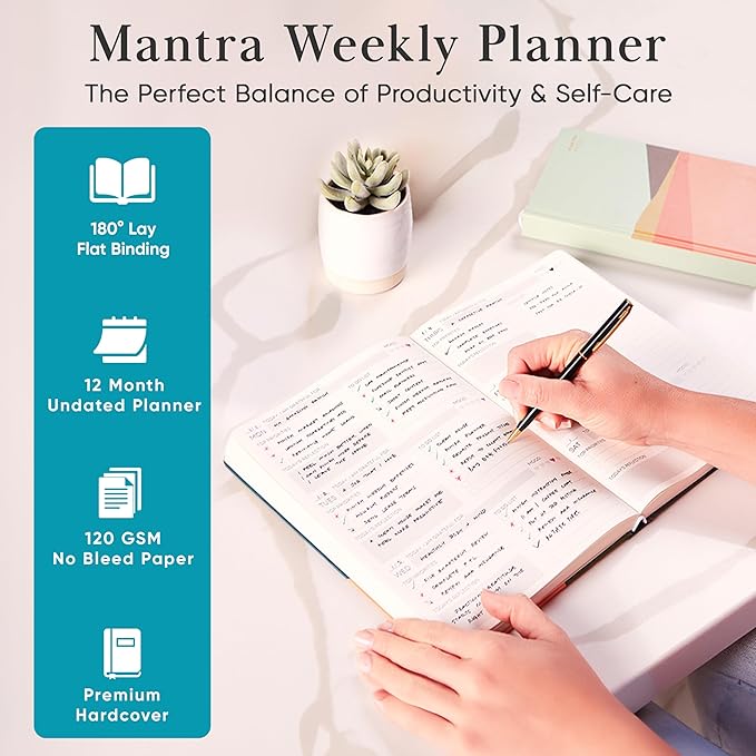 Mantra Planner 2026 Planner, Daily Journal & Gratitude Journal All-In-One with To Do List, Self Care Prompts & Habit Tracker - 5.8 x 8.3 - Teal
