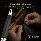 BEILUNER 318 Luxury Personalized Leather Pen, Hand-Stitched Premium Black Leather, Chrome-Plated Finish, Schmidt Refill, Fancy Rollerball Pen Gift Set for Men & Women, Executive, Nice Designer pen