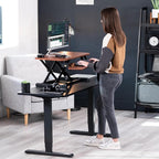VIVO 28 inch Desk Converter, K Series, Height Adjustable Sit to Stand Riser, Dual Monitor and Laptop Workstation with Keyboard Tray, Dark Walnut Top, Black Frame, DESK-V028KA