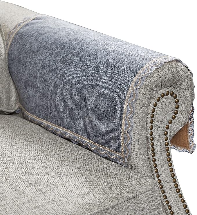 MINJIATEX Couch arm Covers,Non-Slip lace Sofa arm Covers Set of 2 Washable Sofa armrests Covers for Living Room Recliner Chair arm Cover Protectors for Leather Sofa armrest slipcover (GYDF-Grey)
