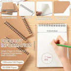 Engrowtic 6 Pack Graph Paper Spiral Notepad A5 Top Wirebound Notepad Grid Notebook Steno Pads Memo Notebook Grid Paper 140 Pages for Writing Sketching Drawing Office Supplies (Kraft)