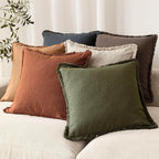 Foindtower Set of 2 Decorative Linen Fringe Throw Pillow Covers Boho Farmhouse Cushion Cover with Tassels Soft Accent Pillowcase for Couch Sofa Bed Living Room Home Decor,18×18 Inch,Orange Brown