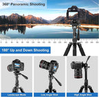 PULUZ 64"/164cm Video Tripod, Metal Camera Tripod with 360°Fluid Drag Head, Quick Release Plate Compatible with Canon Nikon Sony and Other DSLR Camera Camcorder for Photography/Videography