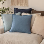 Foindtower Set of 2 Decorative Linen Fringe Throw Pillow Covers Cozy Boho Farmhouse Cushion Cover with Tassels Soft Accent Pillowcase for Couch Sofa Bed Living Room Home Decor, 26×26 Inch, Misty Blue