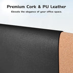 Aothia Dual-Sided Desk Pad - 35.4 x 15.7 inches Leather Desk Mat, Natural Cork Desk Pad Protector, Large Mouse Pad for Desk, Waterproof Desk Blotter Pad, Desk Writing Pad for Office Work/Home, Black
