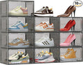 TOFWOF 10 Pack XX Large Shoe Organizer, Heavy-Duty Hard Thicken Plastic Clear Stackable Shoe Storage Box Organizer for Closet, Space-Saving Shoe Rack Display Case Bin Containers for Sneakers, Grey
