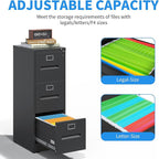 Yukimo 3 Drawer File Cabinet, Vertical File Cabinet with Lock, Metal Locking Filing Storage Cabinet for Home Office, Hanging Files for A4/ Legal/Letter, Assembly Required, Black
