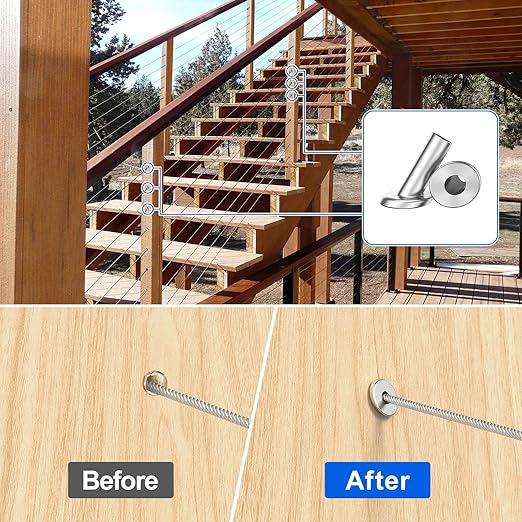 BLIKA 40 Pack 25 30 35 Degree 1/8" to 3/16" Angle Beveled Protector Sleeves for Stair Cable Railing, T316 Stainless Steel, Cable Railing Hardware Kit 30 Degree Angle Protector Sleeves for Wood Post