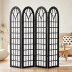 ALeesing Folding Room Divider Privacy Screen Freestanding 4-Panel Shoji Style Wooden Frame Decorative Partition Wall for Bedroom Office Apartment Black