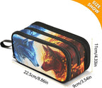 BOENLE Wolf Ice Blue Fire Pencil Case Box Boys Girls Large Pencil Pouch with Zipper Compartments Big Capacity Stationery Pen Bag Organizer for Kids Teens Adults School