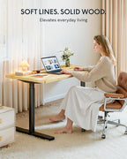 FLEXISPOT Solid Rubberwood Electric Standing Desk with Elegant Oval Legs, 63"x24" Height Adjustable Desk for Home Office & Living Spaces (Black Frame)