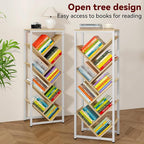 IBUYKE 9 Tier Tree Bookshelf, Floor Standing Wood Bookshelf for Narrow Space, Storage Organizer Bookcase for Books/CDs/Movies, Small Corner Bookcase for Bedroom Living Room,Natural,TBC002N