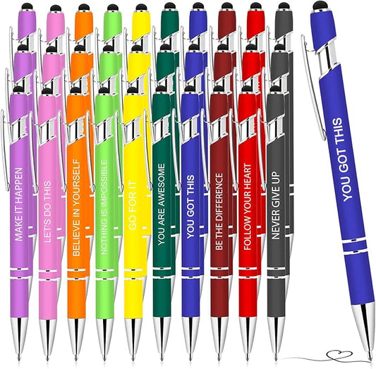30 Pieces Inspirational Pens, Motivational Ballpoint Pen with Stylus Tip Funny Ink Pens Bulk Inspirational Gifts for Women Coworkers Office Supplies Black Ink
