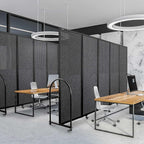 Folding Room Partition,Freestanding Privacy Divider,Portable Office Divider Wall,Commercial Space Partition Screen,Perforated Felt Panel Design,10'6"W x 6'7"H,5 Panel,Dark Grey