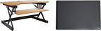 Rocelco 32" Height Adjustable Standing Desk Converter BUNDLE - Sit Stand Computer Workstation Riser with Anti Fatigue Mat - Dual Monitor Retractable Keyboard Tray - Teak Wood Grain (R EADRT-MAFM)