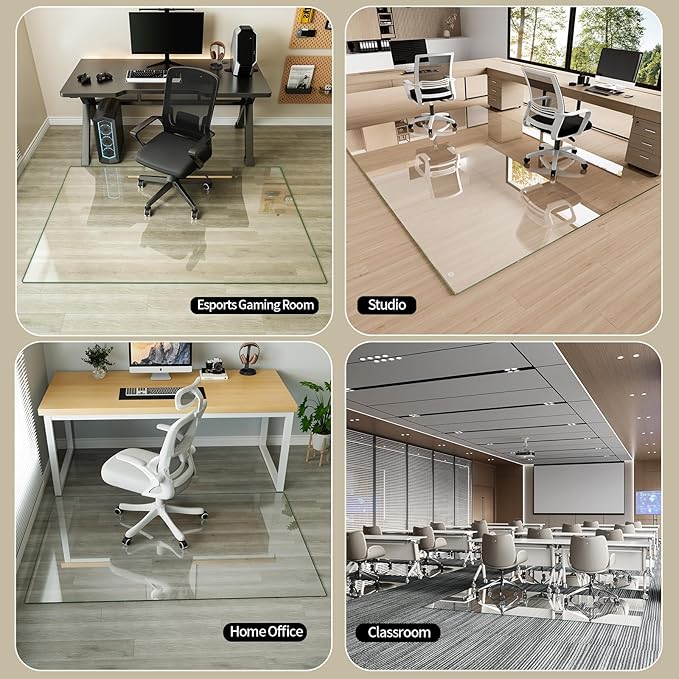 Koonmi Tempered Glass Chair Mat for Hardwood Floors & Carpets, 40" x 80“ Transparent Heavy Duty Office Floor Protector with Noise-Free Gliding Shatterproof for Home Office Desk