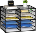 Lavatino 12 Compartments Paper Organizer for Desk, Mesh Literature Organizer, Mail File Sorter Tray with Handle, Desktop Mailbox for Office Classroom Home, Black