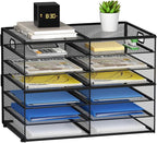 Lavatino 12 Compartments Paper Organizer for Desk, Mesh Literature Organizer, Mail File Sorter Tray with Handle, Desktop Mailbox for Office Classroom Home, Black