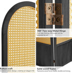 Asnefeli Room Divider 4 Panels, Folding Privacy Screen, Foldable Wood Rattan Room Divider Panel, Portable Partition Screen, Wall Divider for Room Separation Bedroom Home Office Garden Terrace (Black)