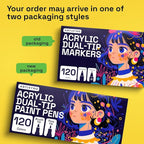 ARTISTRO 120 Acrylic Paint Markers - Paint Pens Dual Tip Brush + Fine Ideal for Calligraphy - Perfect for Fabric, Rock, Glass, Wood, DIY - Art Supplies, Stocking Stuffers, Christmas Gift Idea