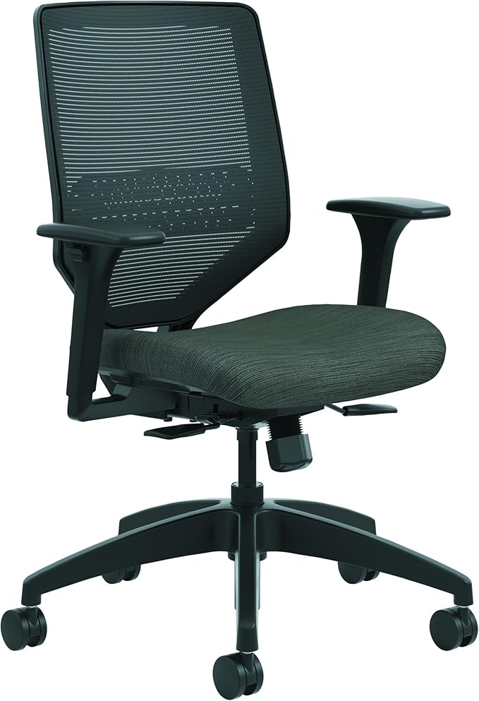 HON Solve Mesh Back Office Chair with Adjustable Arms, Adjustable Height, Tilt Tension, Lumbar Support, Swivels, on Rolling Wheels, Ink
