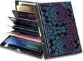 BWEGRHE Slim Credit Card Holder, Purple Blue Mandala RFID Blocking Metal Wallet for Men & Women, Aluminum Minimalist Hard Case Pocket-Sized Business Cards Organizer (Fits Up to 10 Cards)