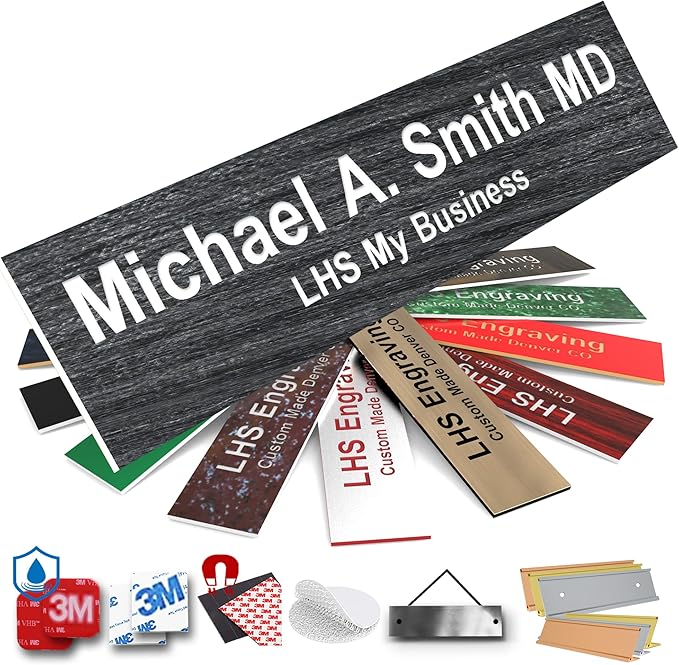 Door Name Plate Personalized for Office Ash Plastic Name Plate White Letters - Made in USA 2x6 N1