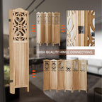 ALeesing 6 Panel Room Divider Fully Assembled, Carved Room Dividers and Folding Screens, 5.6Ft Wood Room Divider Screen Freestanding Partition Wall Dividers for Home Bedroom Office, Rustic Wood Color