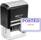 MaxMark Large Self-Inking Rubber Date Office Stamp with Posted Phrase & Date - Blue/Red Ink, 12-Year Band - Style 3